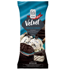 Морозиво ескімо пломбір «VELVET» «CHOCO & COOKIES» в шоколадній чорній глазурі зі шматочками шоколадного печива, 12% в 72g (г) - Торгова марка «Лімо»
