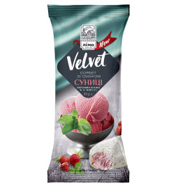 Морозиво ескімо сорбет «Velvet» зі смаком суниці в кондитерській молочній білій  глазурі з насінням чіа,  80g (г) 25 шт - Торгова марка «Лімо»