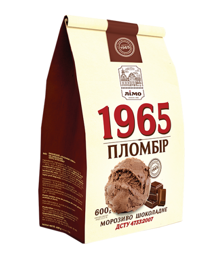 Морозиво пломбір «1965» 600g, 12%, морозиво шоколадне у паперовому пакеті - Торгівельна марка «Лімо»