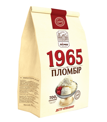 Морозиво пломбір «1965» 700g, 12%, морозиво у паперовому пакеті - Торгівельна марка «Лімо»