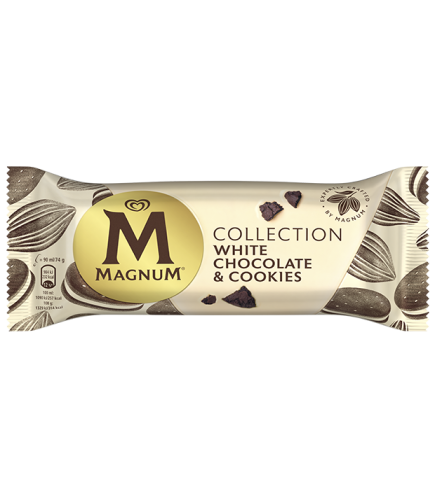 Морозиво ескімо МАГНУМ БІЛЕ ПЕЧИВО "White Chocolate&Cookies" 12% 74г - Торгова Марка MAGNUM