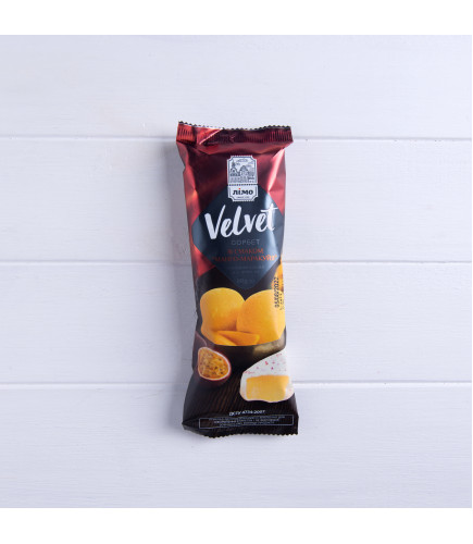 Мороженое эскимо сорбет «VELVET» со вкусом манго-маракуйя в белой шоколадной глазури, 0% в 80g (г) - Торговая марка «Лимо»