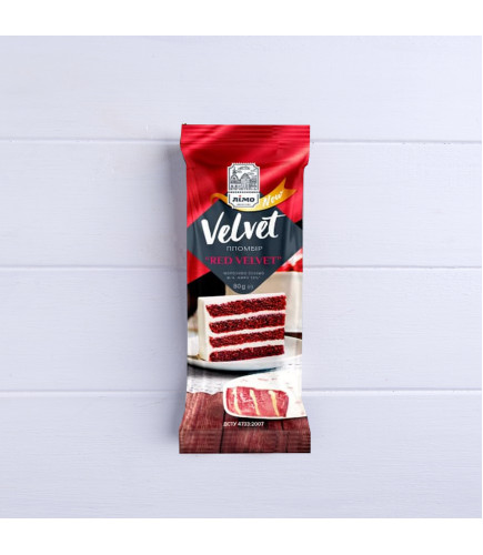 Мороженое эскимо пломбир «Velvet» «RED VELVET» с наполнителем «Заварной крем» в кондитерской молочной белой глазури, 12% в 80g (г) - Торговая марка «Лимо»