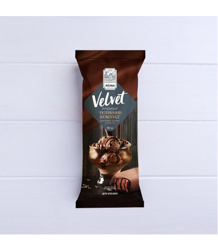 Морозиво ескімо пломбір «Velvet» шоколадний з наповнювачем «Шоколад» у чорній шоколадній  глазурі, 13% в 80g (г) - Торгова марка «Лімо»