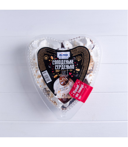 Морозиво-торт "СОЛОДЕНЬКЕ СЕРДЕНЬКО", декороване кондитерською глазур'ю та арахісом 450g, 12% - Торгівельна марка «Лімо»